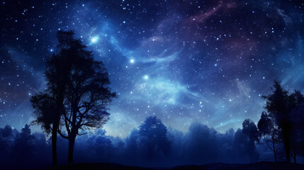 Beautiful night sky the Milky Way moon and the trees