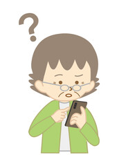 スマートフォンの操作に悩むシニアの女性