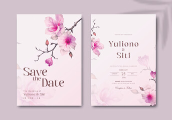 Fototapeta na wymiar elegant wedding invitation with watercolor flower illustration