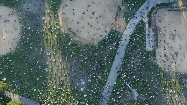 Aerial Drone View McCarren Park WIlliamsburg Brooklyn BLM Protest during Covid Lockdown New York