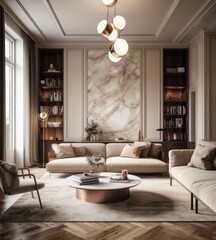 Obraz premium Modern living room showcasing a chic sofa close-up, sleek design, and hardwood floors.