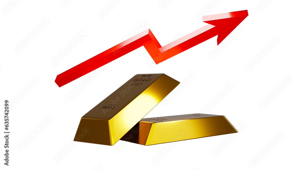 Poster gold coins with red arrow 3d rendering illustration transparency graphics