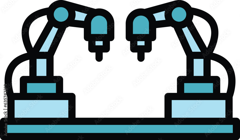 Poster smart robot hand icon outline vector. cute character. chatbot artificial color flat
