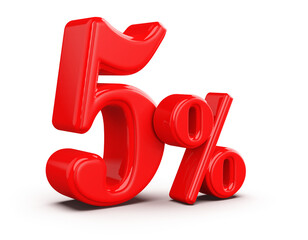 5 percent off red 3d number render