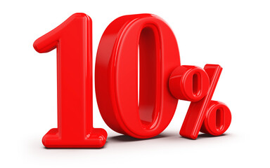 10 percent off red 3d number render