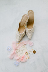 weddding shoes on the floor