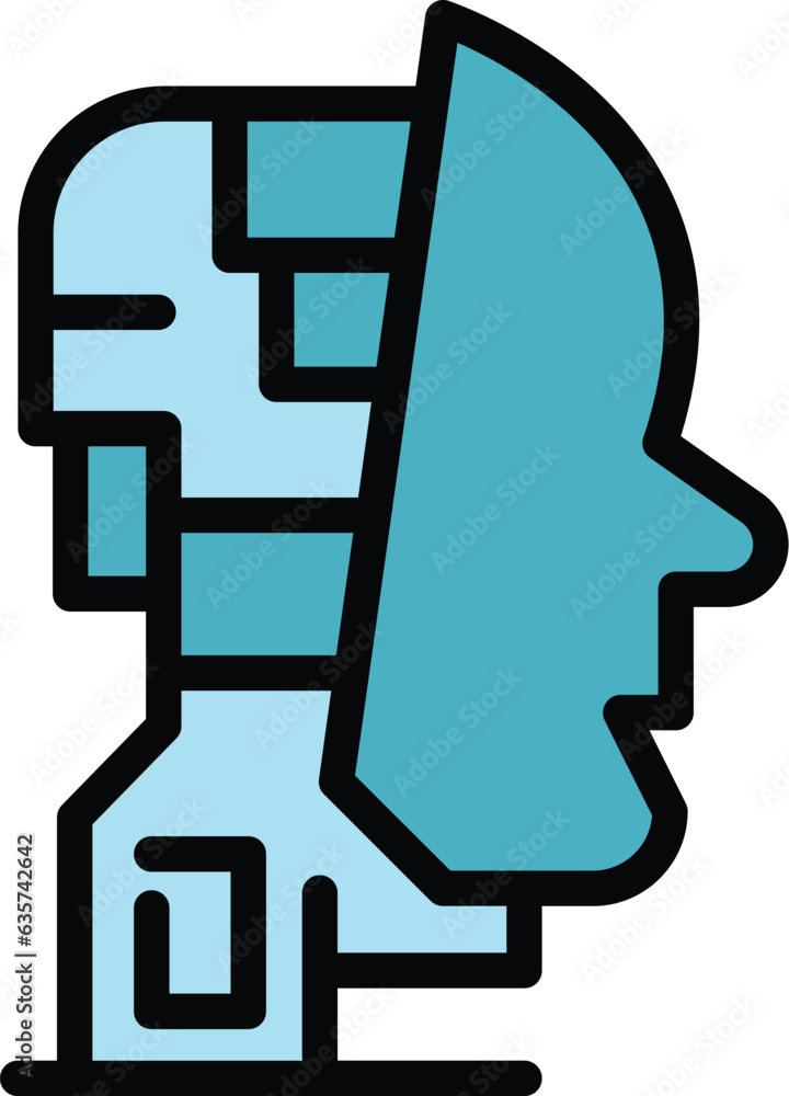 Poster face ai robot icon outline vector. cute bot toy. space smart color flat