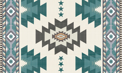 Navajo tribal Green vector seamless pattern. Native American ornament. Ethnic South Western decor style. Boho geometric ornament. Vector seamless pattern. Mexican blanket, rug. Woven carpet illustrati