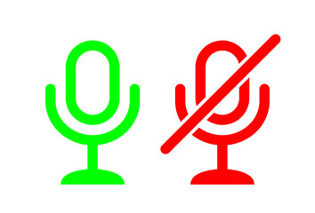 Mic button icon. Microphone icon. Mute and unmute audio microphone icon. vector illustration.