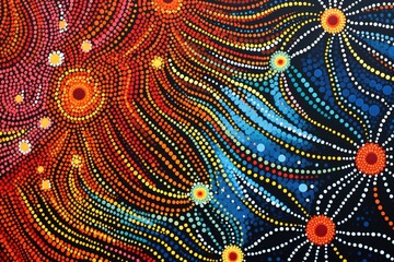 Australia culture art with river and tortoise, sea life. Aboriginal style painting. Generative Ai.