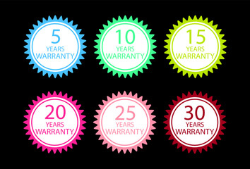 Years warranty tag and guarantee seals vector icons set.