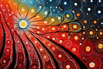 Australia culture art with river and tortoise, sea life. Aboriginal style painting. Generative Ai.