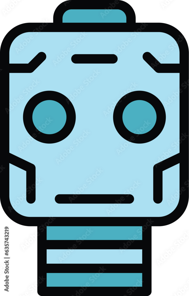 Poster head robot icon outline vector. cute toy. android ai color flat