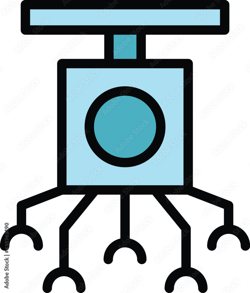 Poster hands tool robot icon outline vector. cute bot. android ai color flat