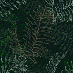 Green tropical seamless pattern background with palm leaves for decor, covers, backgrounds, wallpapers. Collage contemporary floral Modern exotic plants illustration in vector.