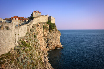 Fototapeta na wymiar Beautiful Sunset View of Dubrovnik Walls by the Adriatic Sea - Croatia