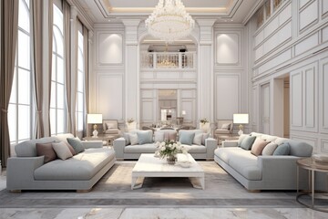 Close up details of a sleek, contemporary living room sofa, couch, pillows and accent mirror. Led lights and modern design of fabulous home