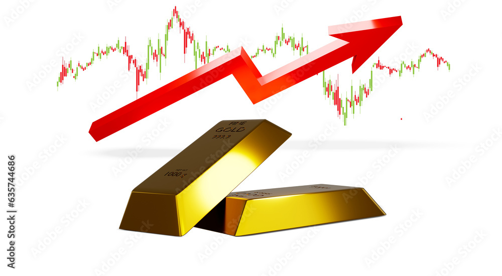 Poster gold coins with red arrow 3d rendering illustration transparency graphics