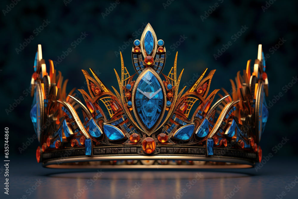Fototapete A geometric-inspired crown design with symmetrical shapes and intricate detailing, representing the regal nature of a queen. Generative AI technology.