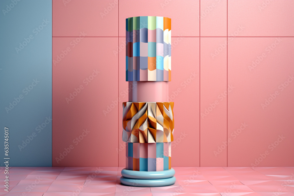 Aufkleber a pastel-colored geometric-themed column with intricate geometric patterns and delicate pastel shade