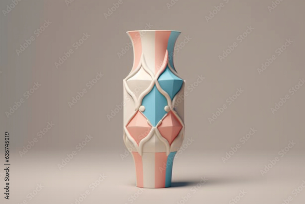 Aufkleber a pastel-colored geometric-themed column vase with symmetrical patterns and soft pastel hues, perfec