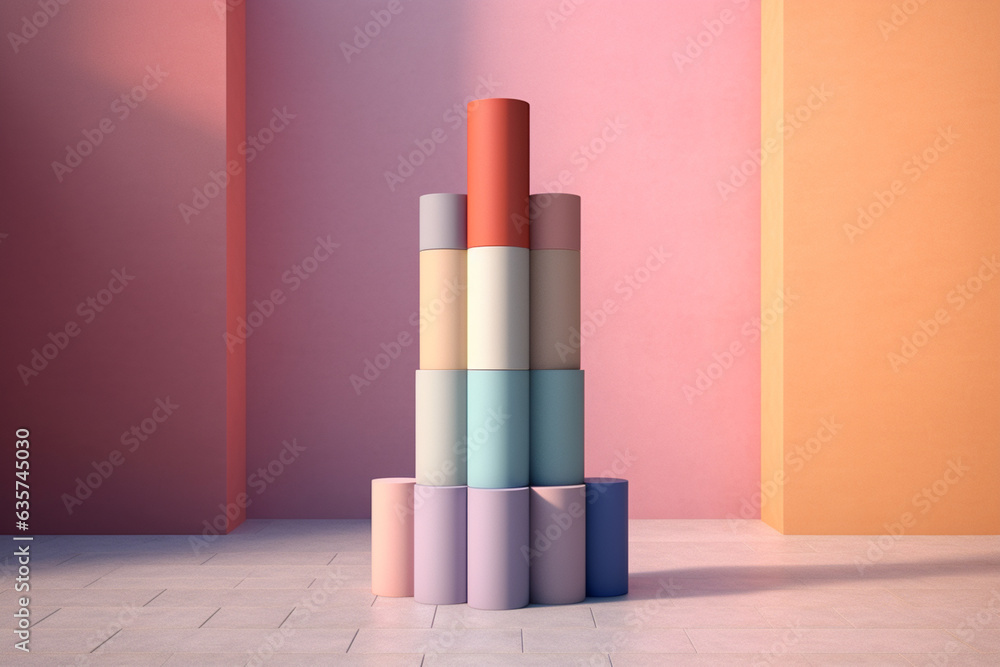 Aufkleber A pastel-colored geometric column sculpture with angular shapes and subtle pastel gradients, showcasing the harmony between art and architecture.  Generative AI technology.