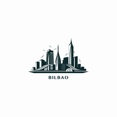 Spain Bilbao cityscape skyline city panorama vector flat modern logo icon. Basque Country emblem idea with landmarks and building silhouettes, isolated graphic