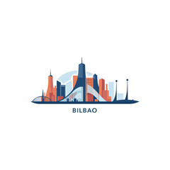 Spain Bilbao cityscape skyline city panorama vector flat modern logo icon. Basque Country emblem idea with landmarks and building silhouettes, isolated graphic