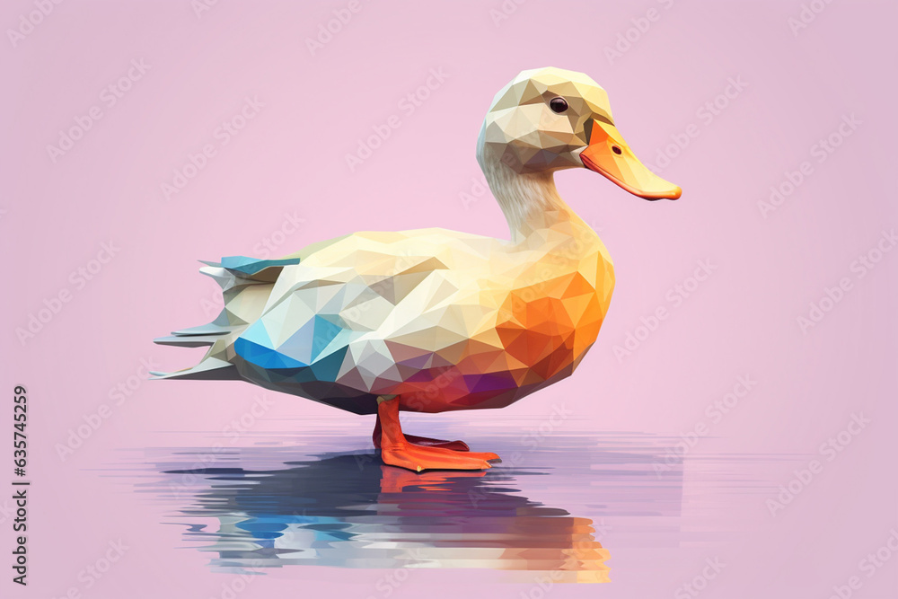 Aufkleber a pastel-colored geometric-themed duck illustration with angular shapes and delicate pastel shades, 
