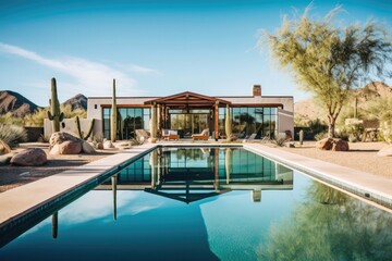 Fototapeta premium Mediterranean holiday home, of course, with its own pool and a view that you won't get anywhere else. Generative AI Technology 