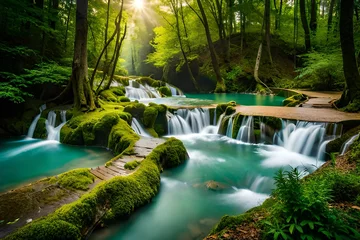 Foto op Plexiglas Bosrivier waterfall in the forest generative Ai