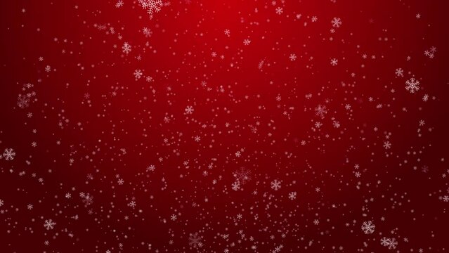 White confetti snowflakes and bokeh lights on the Red loop 4k 3D background. 2020 New year, merry christmas, Holiday, winter, New Year, snowflake, snow, festive snow flakes