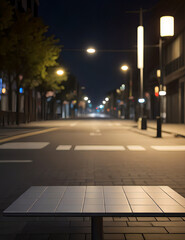 Peaceful Street with Illuminated Tile Podium in the Calm of the Night