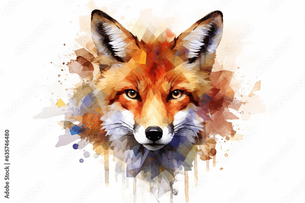 Leinwandbilder an watercolor geometric style rendering of a charming fox, with its fur depicted using a combination