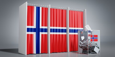 Norway - voting booths with country flag and ballot box - 3D illustration