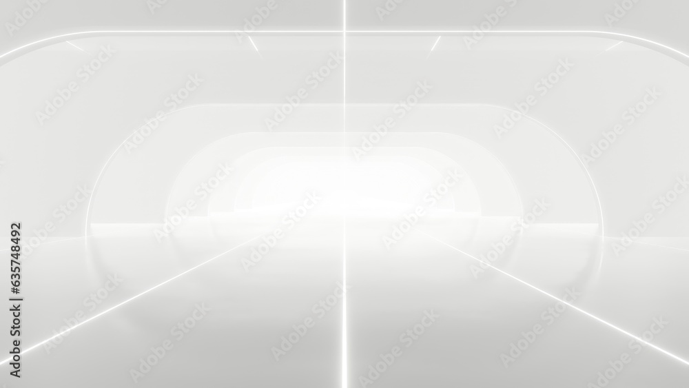 Aufkleber Abstract white futuristic geometric tunnel, architecture design concept, 3d rendering.