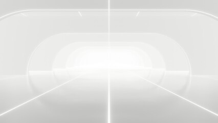 Naklejka premium Abstract white futuristic geometric tunnel, architecture design concept, 3d rendering.