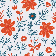 vector seamless floral pattern. simple hand drawn flower  pattern.
