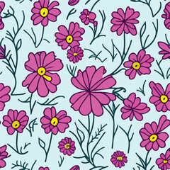 vector seamless floral pattern. simple hand drawn flower  pattern.