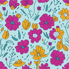 vector seamless floral pattern. simple hand drawn flower  pattern.