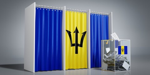 Barbados - voting booths with country flag and ballot box - 3D illustration