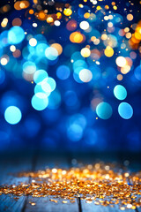 Blue and gold Abstract background and bokeh on New Year's Eve. AI generativ. - obrazy, fototapety, plakaty