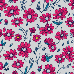 vector seamless floral pattern. simple hand drawn flower  pattern.