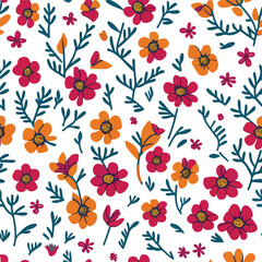 vector seamless floral pattern. simple hand drawn flower  pattern.