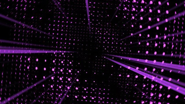 looped 3d animation, VFX pink purple tunnel with polygonal frames, Sci-fi. Abstract cyclic background. Technology, VJ concept. Led lamp.futuristic tunnel with bright light. Animation of seamless loop