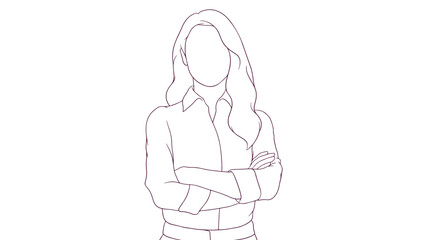 businesswoman standing with crossed arms, hand drawn style vector illustration