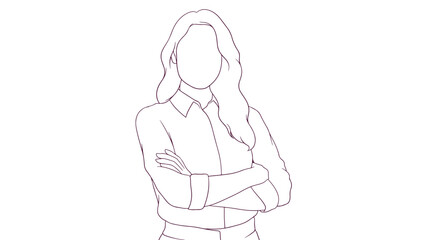 strong and beautiful businesswoman with crossed arms, hand drawn style vector illustration