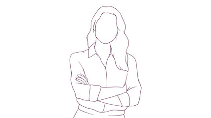 self assured businesswoman standing with crossed arms, hand drawn style vector illustration