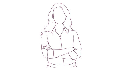 confident businesswoman standing tall with crossed arms, hand drawn style vector illustration