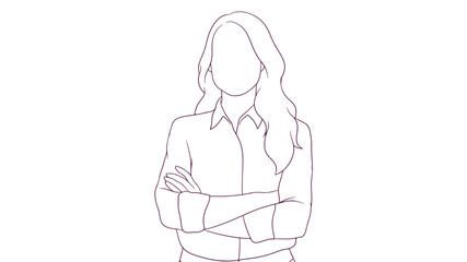 businesswoman with crossed arms, hand drawn style vector illustration